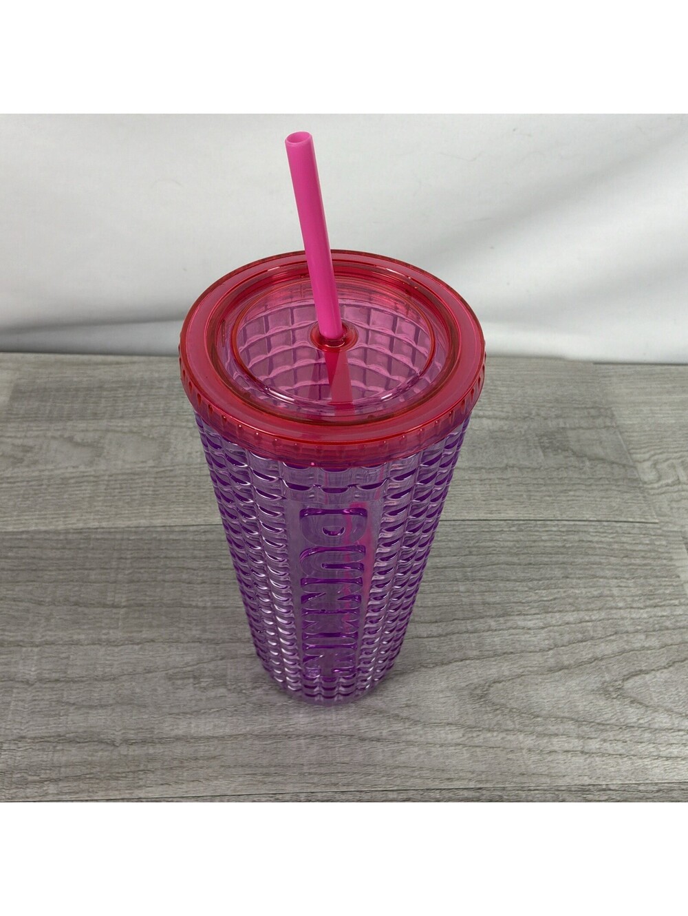 Dunkin' Pink Purple Grid Studded Acrylic Tumbler Cold Cup 24oz - Picture 5 of 9
